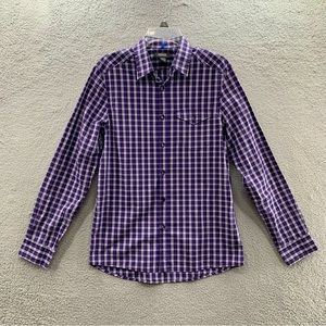 Kenneth Cole Reaction Men White Purple Long Sleeve Button Up Plaid Shirt Size S
